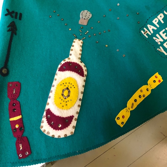 Vintage NEW YEAR CIRCLE SKIRT from the 50's, wool felt. Size XS. Rockabilly!!! - Picture 8 of 14